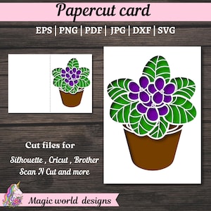 Cartão SVG de violeta africana, arquivo de corte para Cricut, silhueta, download digital, clipart para impressão, clip art, estêncil a laser em camadas