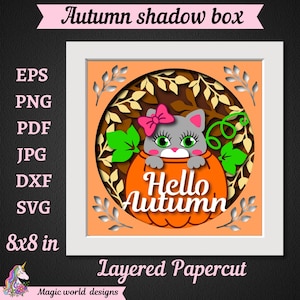 3D Fall Shadow Box Svg, 3D Hello Autumn Leaves Svg, Autumn Svg, 3D Thankful Svg, Warstwowy Papercut Svg, Do Cricut, Sylwetka, Tektura