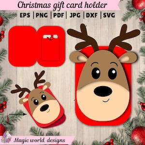 Porte-cartes cadeau renne de Noël, porte-cartes cadeau SVG, joyeux Noël, Noël, fichier de coupe Silhouette SVG pour Cricut