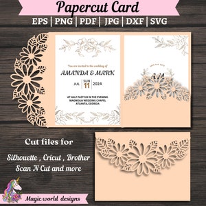 Wildblumen Luxus Hochzeitseinladung SVG Kartenvorlage 13x18, Klappkarte Cricut Cameo, Laser cut, Tasche 3 fach einladen