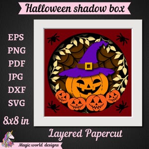 3D Halloween Pumpkin Shadow Box Template,  Layered SVG For Cardstock, Pumpkin light box, Multilayer Layered Papercut Svg, Cricut, Silhouette