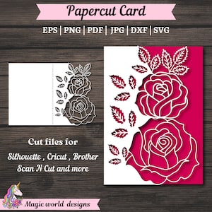 Rose Papierschnitt Karte Cover Vorlage SVG, Schnittdatei für Grußkarten, Hochzeitseinladung, Geburtstagskarte, Jubiläumskarte, Papierschnitt