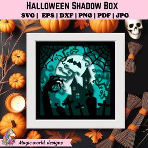 Caja de sombras de Halloween SVG: Archivo de corte de papel de casa embrujada (descarga digital de 8 x 8 pulgadas)