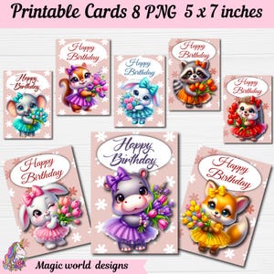 Bundle imprimable de cartes de joyeux anniversaire, carte de joyeux anniversaire girly, carte postale pour une petite-fille, pour une fille, pour un enfant