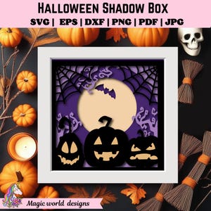 Caja de sombras de Halloween SVG, archivo de corte de papel en capas, 3D espeluznante