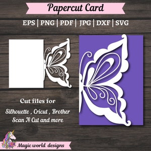 Borboleta para convite de casamento com cartão de bolso triplo, design com tema de peônias cortadas a laser em cameo, arquivos SVG de cartão para Silhouette e Cricut.