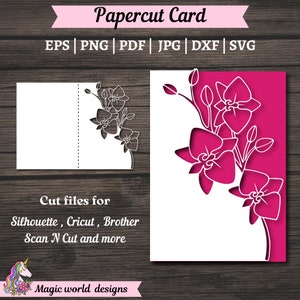 Orquídea para invitación de boda con tarjeta de bolsillo, diseño de tema de orquídea cortada con láser Cameo, archivos SVG de tarjeta para Silhouette y Cricut