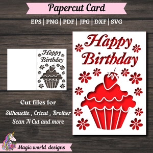 Joyeux anniversaire carte papier découpé svg, compatible avec les machines de découpe Cricut et Silhouette