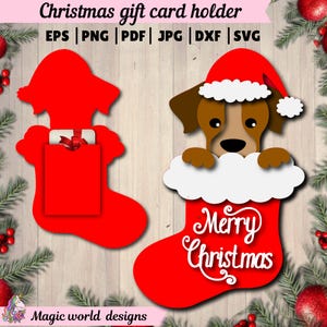 Porte-cartes cadeau chien de Noël, porte-cartes cadeau SVG, joyeux Noël, Noël, fichier de coupe Silhouette SVG pour Cricut