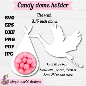 Porta caramelle a forma di cicogna a forma di cupola in formato svg per bomboniere per baby shower, decorazioni per baby shower, per maschietti, lavoretti, è una femminuccia, carta tagliata