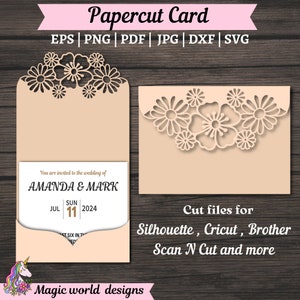 Wedding Invitation SVG card template 5x7, Gate fold card Cricut Cameo Laser cut, Luxury wedding invitation