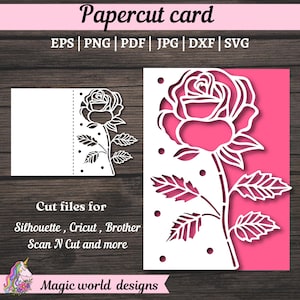 Tarjeta de cumpleaños floral svg, archivo de corte de rosa para tarjetas de felicitación, tarjeta de feliz cumpleaños svg, tarjeta de aniversario svg, corte de papel