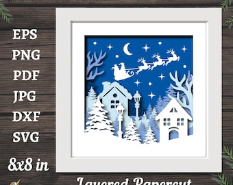 3D Santa Christmas Shadow Box: Layered Papercut Files (Digital Download)