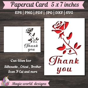 Cartão de rosas SVG, Cartão de agradecimento SVG, Arquivo digital compatível com máquinas de corte Cricut e Silhouette