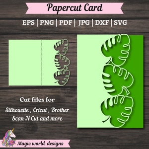 Cartão de aniversário svg, cartão de amante, cartão de felicitações de planta engraçada, cartões de folhas, corte de papel, Pop Up duas camadas, Envelope de bolso