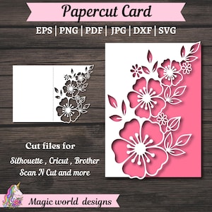 Bloemen bruiloft uitnodiging SVG 5 x 7, luxe kaartsjabloon voor snijden op Cricut, Happy Birthday kaart svg, Moederdag kaart svg, lasergesneden