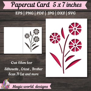 Cartão de flores silvestres Svg, arquivo de corte de papel para cartões comemorativos, cartão de feliz aniversário svg, cartão de aniversário svg, corte de papel