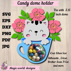 Svg de support de dôme de bonbon de chat 3D, svg de ferme d'animal de poche, svg de bébés animaux, papier découpé de couches de Svg pour cricut