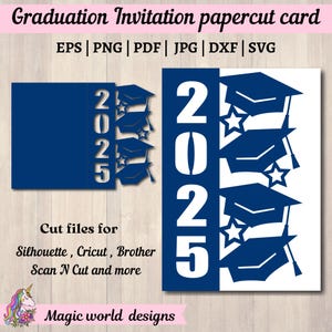 Cartão de convite de formatura 2025 svg, arquivos de corte da turma de 2025 para Cricut, svg de corte de papel, modelo de convite para festa de formatura, Cameo Graduate