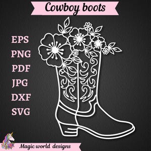 Stivali da cowboy con fiori, stivali da cowboy floreali in formato SVG, Western, Rodeo, Ranch, Cowgirl, file SVG per Cricut e Silhouette