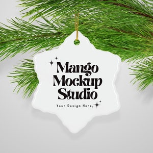 Christmas Ornament Mockup Photo | White Ceramic Ornament Mockup | Print on Demand Mockups | Snowflake Ornament Mockup | Blank Ornament