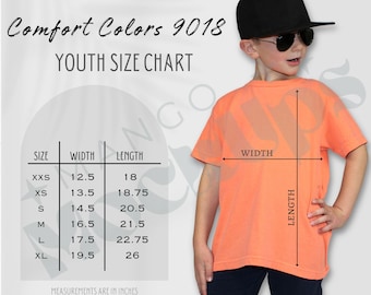 Comfort Colors 9018 Size Chart | Kids Comfort Colors Size Chart | Youth Comfort Colors Size Chart | JPG File