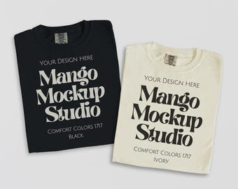 Comfort Colors 1717 Flat Lay Mockups | CC 1717 Group Mockups | Comfort Colors 1717 Black Tshirt Mockup | Comfort Colors Ivory Tshirt Mockup