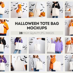 Halloween Canvas Tote Bag Mockup Bundle | Canvas Tote Bag Mockup Bundle | Printify Mockups | Print on Demand Mockups | POD Mockup Bundle