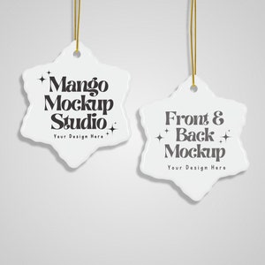 Christmas Ornament Mockup Photo | White Ceramic Ornament Mockup | Print on Demand Mockups | Snowflake Ornament Mockup | Blank Ornament