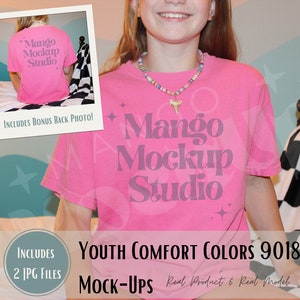 Kids Comfort Colors 9018 Mock up bundle | Crunchberry comfort colors mockups | Youth Comfort Colors mockups | Kids pink shirt mockups