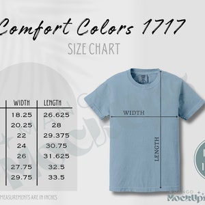 Comfort Colors 1717 Size Chart JPG File