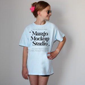 Comfort Colors 9018 Chambray Tshirt Mockups | Youth Comfort Colors mockups | Comfort Colors 9018 Front and Back Mockup Bundle