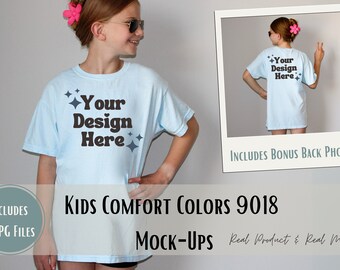 Kids Comfort Colors 9018 Mockup bundle | Comfort Colors Chambray mockups | Youth Comfort Colors mockups | comfort colors back mockups