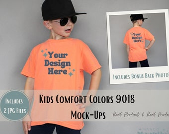 Kids Comfort Colors 9018 Mock-ups | kids Melon Comfort Colors 9018 Mockups | Melon Comfort Colors Mock ups | Kids Orange shirt mockups