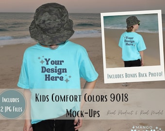 Kids Comfort Colors 9018 Mockup Photos | Youth Comfort Colors Mockups | Lagoon Blue Comfort Colors 9018 Mockup Bundle | Kids tshirt mockups