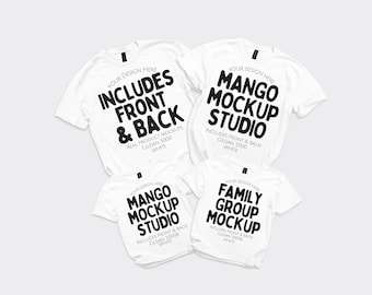 Gildan 5000 Group Shirt Mockup | White T-Shirt Family Front and Back Flat Lay Mockups | Real Product Mockups | Digital Download