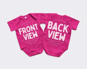 Rabbit Skins 4400 Hot Pink Baby Bodysuit Mockup | Front and Back Flat Lay Mockups | Real Product Mock | Digital Download