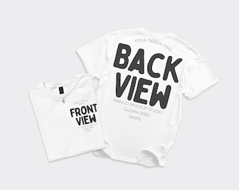 Gildan 5000 White Front and Back Shirt Mockup | G500 White T-Shirt Folded Flat Lay Mockups | Real Product Photography