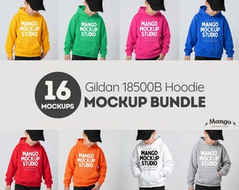 Youth Gildan 18500B Hoodie Mockup Bundle | G18500 Kids Size Chart | Printify Mockups | G 18500 All Colors Bundle | Simple Neutral Basic Mock