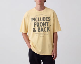 Comfort Colors 1717 Banana Male Mockup Front and Back, Yellow Blank T-Shirt Mock Up, Aesthetic Oversized Men Model Mockup, Digital Download