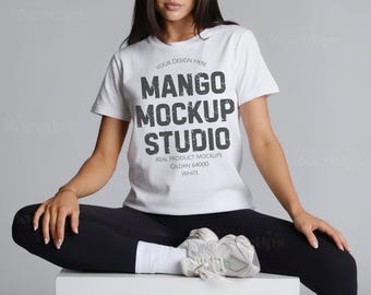 Gildan 64000 Mockup | Gildan 64000 White TShirt Mockup | White T-shirt Mockups | Printify Mockups | Print on Demand Mockups | Real Mockups