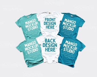 Comfort Colors C1717 Group Shirt Mockup | Front and Back 1717 Mockups | CC1717 Seafoam White Topaz Blue | Simple Fun Trendy Group Mocks