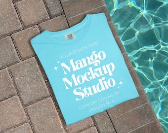 Comfort Colors C1717 Lagoon Blue Shirt Flay Lay Mockup | CC1717 Front and Back Mockups