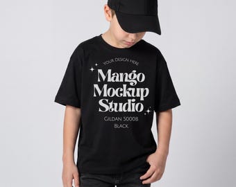 Gildan 5000B Mockup | Kids black T-Shirt Mockup | Youth black Tshirt Mockup | Printify Mockups | Print on Demand Mockups | Real Mockups