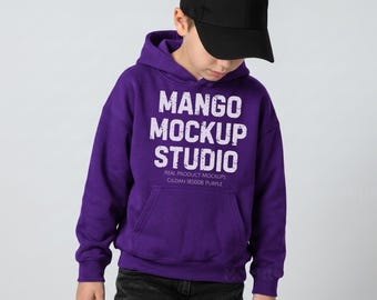 Gildan 18500B Purple Hoodie Mockup | Youth G185 Purple Hooded Sweatshirt Mockups | Real Product Mocks | Kids Simple Basic Neutral Mock