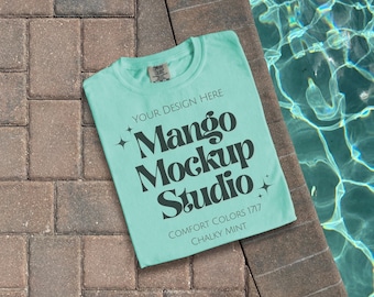 Comfort Colors c1717 Chalky Mint Shirt Mockup | CC 1717 Front and Back Flat Lay Mockups | Real Products Mocks | Poolside Summer T-Shirt Mock