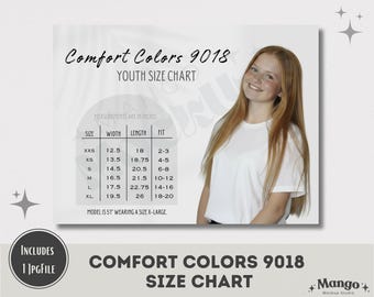 Comfort Colors 9018 Size Chart | Kids Comfort Colors Size Chart | Youth Comfort Colors Size Chart | White Comfort Colors 9018 Size Chart