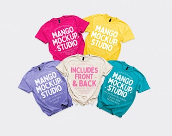 Gildan 5000 Group Shirt Mockup | Front and Back G500 Flat Lay Mockups | Heliconia Daisy Violet Natural Tropical Blue