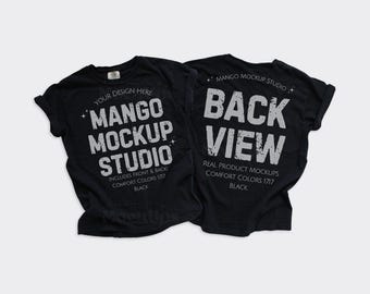Comfort Colors c1717 Black Shirt Mockup | CC1717 Front and Back Flat Lay Mockup