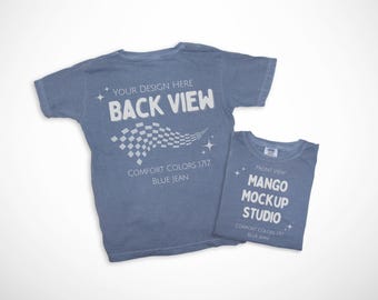 Comfort Colors 1717 Blue Jean Tshirt Mockup | Comfort Colors Front and Back Mockups | Comfort Colors Front and Back Flat Lay Mockups